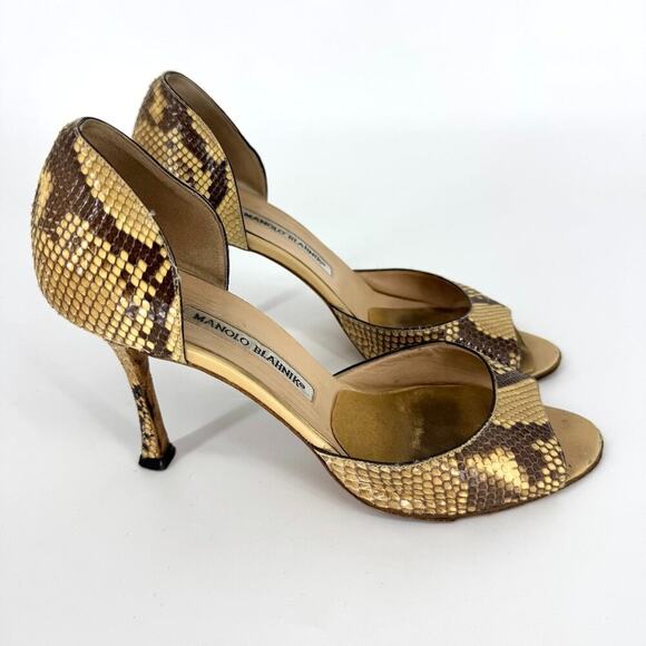Manolo Blahnik Snakeskin Peep Toe D'Orsay Pumps Size 38 - Picture 1 of 10